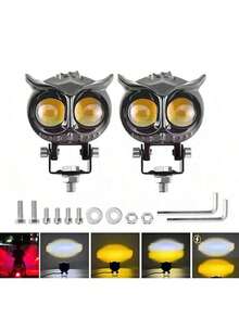 2 Pieces 5-Mode Magnified LED Headlights With Strobe Function, Red Devil Eyes, Five Lighting Modes, Easy To Install, Suitable For Cars, Motorcycles. - Black - View 9