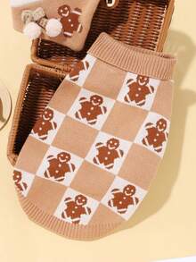 UFBemo 1 قطعة كنزة صوفية للحيوانات الأليفة، بنمط رجل الزنجبيل اللون الخاكي لملابس عيد الميلاد، قماش ناعم مناسب للقطط والكلاب الصغيرة/المتوسطة، دافئة وملائمة للشتاء