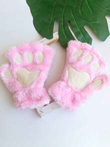 1 Pair Cute Cat Paw Fingerless Gloves, Warm Gloves Suitable For Daily Wear And Gatherings, Autumn/Winter+Winter Gear+Gloves Bear+Christmas Summer - Mittens - View 7