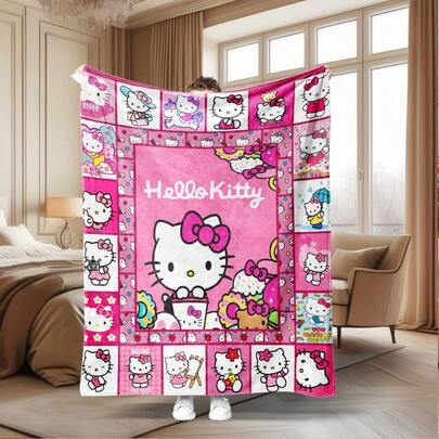  1pc Sanrio Cartoon Hello Kitty Flannel Blanket, Essential Home Decor, Dorm Accessory, Camping, Picnic, Travel Car Nap Necessity, All Season Reusable Throw Blanket (Includes 27.56*39.37in Small Size)