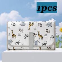 1 pièce Tapis à langer portable - Sac à couches pliable et imperméable, convient pour les voyages. Station de change de couches bébé avec poches pour lingettes et distributeur de mouchoirs, et espace de rangement (rayures grises, motif animal)