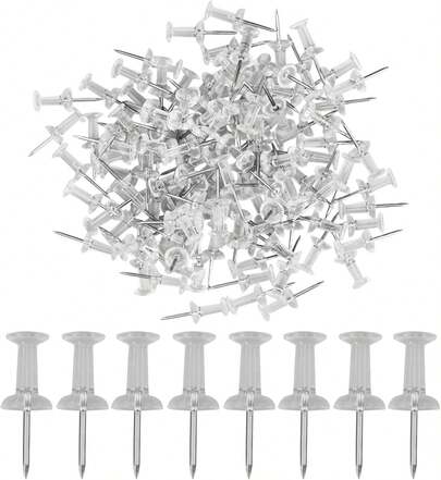 Transparent Push Pins 120pcs  Plastic Head Drawing Poster Tacks Needle, Clear Poster Pins For Wall Hangings,Cork Board,Maps Posters Photos,Pinboard,Notice Board,Xmas Party Decorations