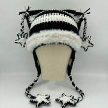 Gorros de gato Y2k Gorro de punto gtico Grunge Crochet Gorros para mujer y2k Accesorios - M + Negro Blanco - Ver 2