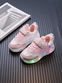 Girls Casual Cute Low-Top Mesh Sneakers With LED Lights, Breathable Non-Slip Running Shoes, Suitable For All Seasons - Pink - View 5