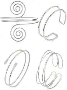 4PCS Upper Arm Cuff Jewelry For Women, Minimalist Arm Cuff Bracelet, Adjustable Coil Armlet - A0021T-3 - 查看 6