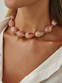 1 pezzo Collana asimmetrica in resina con perline geometriche di stile bohémien, elegante e alla moda per casual, festa, vacanze, stile di strada, appuntamenti di coppia, regalo di gioielli per festival femminili (colore e materiale soggetti all'articolo reale)