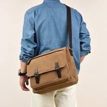 Vintage Canvas Men's Bag - Large-Capacity, Versatile For Business/Travel/Campus, Crossbody & Tote Style - Black - View 2