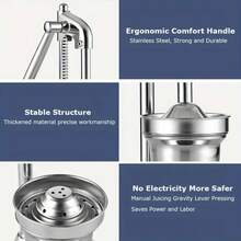 1pc Heavy - Duty Manual Juicer, Stainless Steel Material, Durable Citrus Juice Extractor; Sleek & Modern Style, Silver Color, Vertical Press Shape With Ergonomic Handle, Stable Heavy Base, Easy - To - Clean Design Detail. Ideal For Efficiently Squeezing Juices From Oranges, Lemons, Grapefruits And More. Kitchen Essential Perfect For Home Use, Kitchen Prep, Making Fresh Juices For Summer Drinks, Daily Health & Great As A Gift For Cooking Enthusiasts, Health - Conscious People On Birthdays, Christmas - Bạc - Xem 4