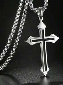 2024 Cross Necklace For Men, Stainless Steel Punk Rock Niche Oversized Sweater Chain, Fashionable Versatile Accessory - 銀級 2 - 查看 5