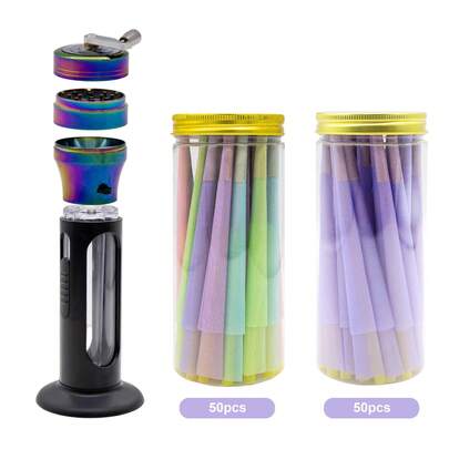 50 pièces Cônes pré-roulés de 110 mm avec un broyeur manuel polyvalent, 2 options de couleur (mélangé, violet), pratique pour la maison ou les fêtes, cadeau de Noël parfait pour les amis