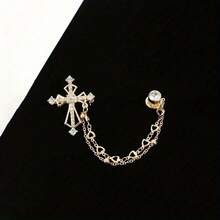 1 Piece Korean Fashion High-End Men's Brooch Cross Heart Chain Badge Suit Lapel Pin Clothing Accessory - 金色 - 查看 7