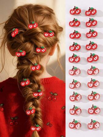 10ชิ้น/20ชิ้น กิ๊บติดผมรูปแอปเปิ้ลเรซิ่นสีแดงสำหรับเด็กผู้หญิง เหมาะสำหรับตกแต่งทุกวัน