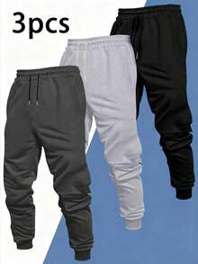 3pcs Men's Solid Color Simple Knit Pants Set, Suitable For Sports & Casual Wear, Fashion Versatile, Comfortable Fit. Great Gift Idea For Boyfriend Or Husband. - Nhiều màu - Xem 4