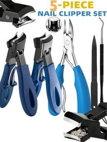 Thick Nail Clipper Set For Seniors - 5-Piece Set With Wide Jaw Large Toenail Clippers, Suitable For Thick Ingrown Nails, Professional Sharp Heavy-Duty Nail Clippers, Ideal For Men And Seniors