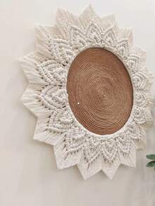 Decoração de parede em macramê com miçangas, moldura de macramê para decoração de parede de sala de estar boêmia, presente para o Dia das Mães, presente de boas-vindas. - Branco - Ver 2