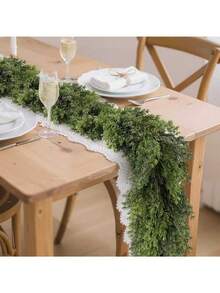 1pc Christmas Pine Wreath, Realistic Soft Thick Pine Branches, Artificial Green Faux Pine Wreath, Suitable For Fireplace Mantel, Indoor/Outdoor Holiday Party Home Decor, Bouquet, Tabletop Decor, Fall Decor, Autumn Home Decor, Faux Plants, Fall Decor, Bedroom Decor, Winter Home Decor, Christmas Decoration - Green. - View 6