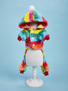 1pc Pet 4-Leg Coral Fleece Colorful Striped Jumpsuit, Suitable For Dogs And Cats, Warm For Indoor Wear - Multicolor - View 8