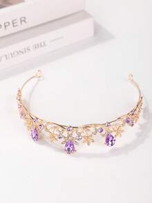 1pc Girls Exquisite Rhinestone Crown Hair Accessory Suitable For Outings, Photoshoots, Piano Performances - Purple - View 6