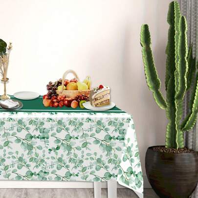 Sage Green Eucalyptus Leaf Tablecover Sage Greenery Tablecloth Plastic Green Leaves Rectangular Greenery Table Cloths For Neutral Shower Birthday Jungle Wedding Party Supplies