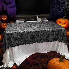 Mantel rectangular de telaraña para Halloween, ideal para decorar fiestas navideñas en casa. - Negro - Ver 5