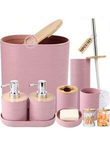 10pcs Classic Bathroom Set, White Bathroom Accessories Set With Trash Can, 2PCS Soap Dispensers, Soap Dish, Toothbrush Holder, Toothbrush Cup,Toilet Brush, Tray And Qtip Holders For Bathroom Decor - 彩色 - 查看 4