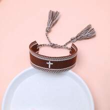 1pc Embroidered Cross Creative Woven Bracelet - Coffee Brown - View 6