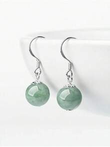 一对S925纯银天然玉石耳环，浅绿色圆形珠子吊坠耳环，时尚优雅，防过敏，适合女性佩戴，配有礼盒，是完美的礼物之选，可作为婚礼配饰或母亲节礼物。适合作为婚礼/生日/情人节礼物（经认证低过敏性），925纯银首饰，Cercei Argint 925 Seturi - 彩色 - 查看 5