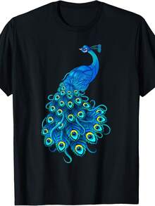 Blue Pea Print Teal Feathers Bird Lover  Wo Gifts T-Shirt - 款式8 - 查看 1