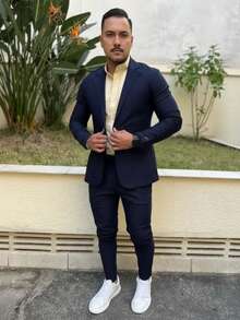 Men's Set Blazer Pants Slim Suit Formal Fashion - 藏蓝色 - 查看 2
