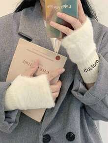 1cp Custom Plush Fingerless Warm Gloves, Custom Name, Women's Gift, Cute Solid Color Warm Hand Warmers, Knitted Elastic Wristband Women's Gift, Suitable For Office, School, Casual Weekend Use - Hand Washable, Knitted Gloves Suitable For Skiing, Custom Knitted Fingerless Gloves, Custom Winter Gloves, Christmas Gift Ideas, Smartphone Compatible Winter Gloves, Custom Winter Gloves