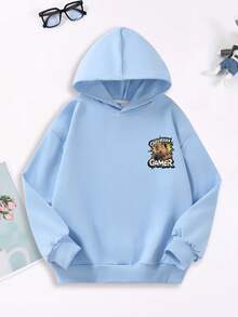 1PC Teen Boy Fun Gaming Capybara Hooded Sweatshirt, Y, Spring Autumn School Activities Personalized Style - Blue - View 2