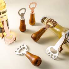 1pc Creative Beverage Sparkling Wine Stainless Steel Beer Bottle Opener, Wooden Design - Multicolor - View 1