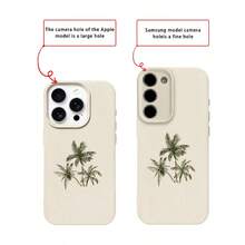 1 pieza Funda de teléfono con patrón minimalista de árbol de coco dibujado a mano, de material TPU, compatible con Apple 17 Pro Max/17/16 Pro Max/15/13/12/11, S20 FE/A15/S24/A55, Redmi Note 11/12/13 Pro, cobertura completa, protección suave anti-caídas - Blanco - Ver 7