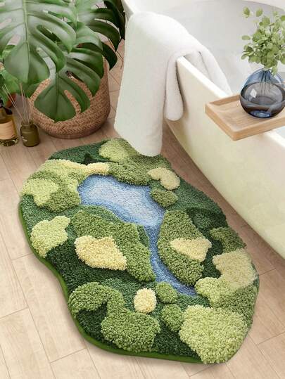 DAJIANG 1pc Moss Bathroom Mat, Extra Thick Soft Green Bathroom Mat, Absorbent Non-Slip Super Microfiber Bathroom Carpet, Suitable For Bathroom, Shower, Sink, Bedroom, Living Room, Laundry Room, Holiday Decor, Entryway, Hallway, Autumn, Winter, Bedroom Decor, Autumn Decor, Kitchen Rug