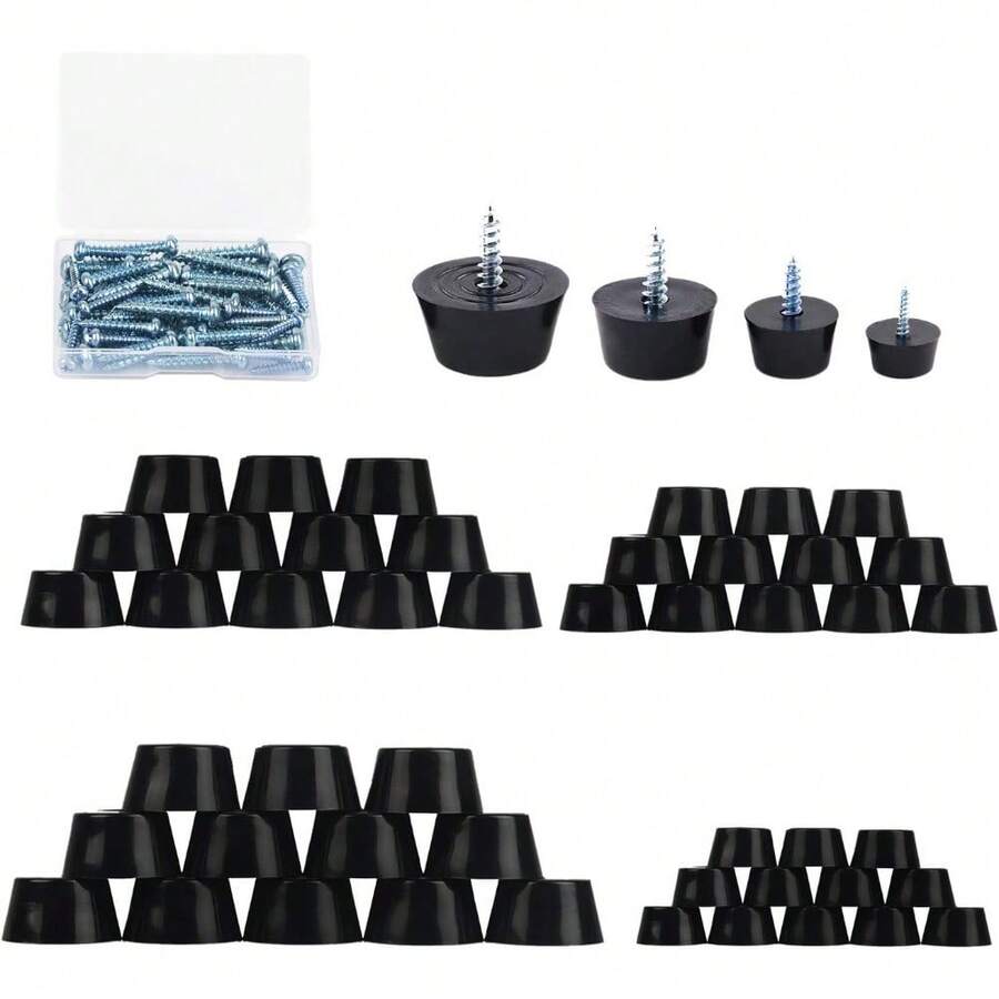 48PCS 4 Size Anti Scratch Screw-On Round Black Rubber Feet Bumpers Pads W/Matching Screws & Built-In Stainless-Steel Washer Carpet Floor Protectors For Cutting Board Amps Cabinet Tables Chair Sofa - 預設 - 查看 1