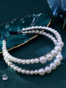1pc Elegant Bridal Wedding Hair Accessory Double Layer Pearl Headband, Suitable For Parties, Events, And Photoshoots