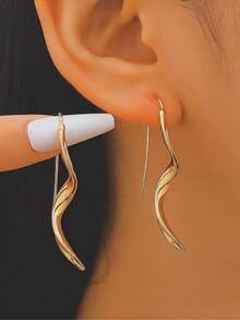 Gold Hoop Earrings For Women, Hypoallergenic Spiral Threader Gold Plated Dangle Earrings Fashion Jewelry