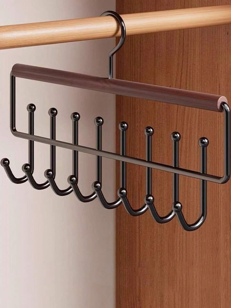 Wooden Clothes Hanger With Non-Slip Wave Hooks, Multi-Functional Clothing Rack For Dresses, Tops, Lingerie - Brown - View 1