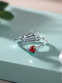 1 pieza Anillo de mano con gesto de corazón vintage, anillo sello unisex con combinación de mano de calavera, anillo personalizado único de alta gama