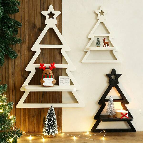 1pc Bohemian Christmas Wooden Storage Rack, Christmas Tree Candle Holder, Christmas Home Decor, Candle Holder, Simple Home Decor For Living Room, Bedroom, Wall Decoration