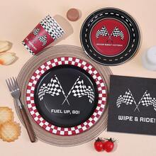 10/20/50 chiếc, Đồ trang trí tiệc sinh nhật hình xe đua, Đồ dùng tiệc cờ ca rô, Đĩa đua, Khăn ăn và cốc, Đĩa tráng miệng hình cờ ca rô đen, Bộ đồ ăn đua xe cho tiệc sinh nhật bé trai, Đồ trang trí tiệc tại nhà - Nhiều màu - Xem 6