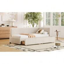 Polsterbett Schlafsofa 90*200 Multifunktionsbett mit 2 großen Stauraumschubladen und Lattenrost hautfreundlicher Samtstoff Beige