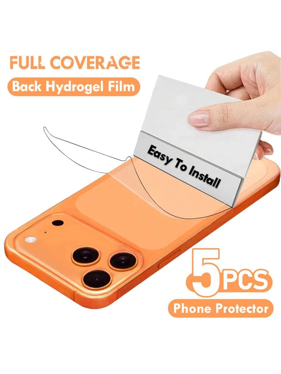 5 Pcs Back Hydrogel Film Compatible With IPhone 17 Pro Max/Air/16/16e/16 Pro Max/15/14/11/13/12/11/Pro Max/Plus/XS Max/X/XR Soft Clear Screen Protector Phone Accessories [Not-Glass] - Clear - View 1
