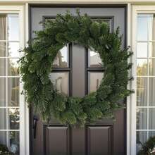 1pc Elegant Artificial Pine Needle Wreath With Foliage And Gold Accents - A Heavy-Duty Plastic Indoor/Outdoor Christmas Door Hanger, Table Centerpiece, Or Festive Party Decoration. Suitable For Front Doors, Mantels, Or Tables - Features A Ribbon Loop For Easy Hanging (No Feathers/Artificial Plants). A Year-Round Holiday Wreath Perfect For Christmas, Easter, Halloween, New Year's Eve. Realistic Pine Needles, Large Christmas Wreath.