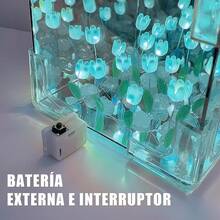 DIY Lámpara de Noche Creativa Cubo Tulipán - 12x12cm, Lámpara Tulipán con Espejo, Decoración Romántica de Mesa, Decoración de Boda, Salón, Dormitorio, Regalo para Novia, Familia, Fiesta de Amigos