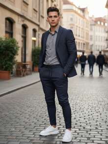 Men's Set Blazer Pants Slim Suit Formal Fashion - 水鴨藍 - 查看 2