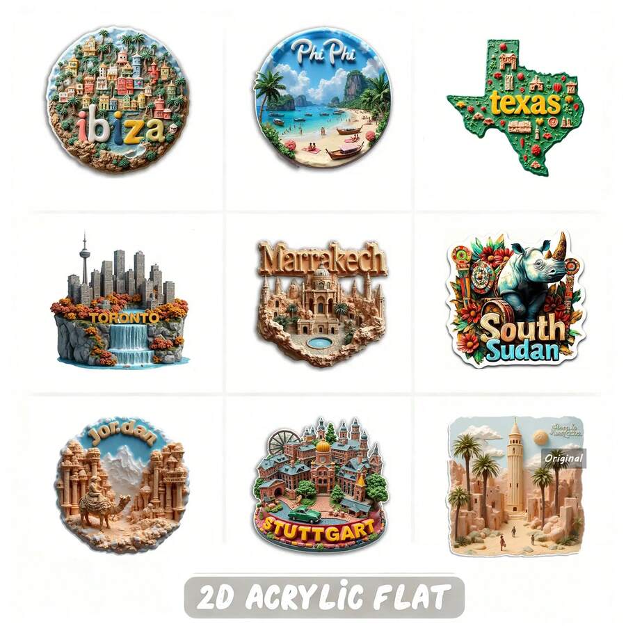 Moroccan Fridge Magnets - Marrakech City Landscape With Jemaa El-Fnaa Square And Bahia Palace - Beige, Gold, Brown Travel Decor - Refrigerator, Table, Door Decoration - Compatible With Other Magnets - Moroccan Architecture Model - Ideal Gift For Morocco Lovers, Valentine's Day, Anniversary, Christmas - Marrakech Souvenir - Kitchen And Dining Room Decor - Compatible With Boards And Refrigerators, 2D Flat - Multicolor - View 1