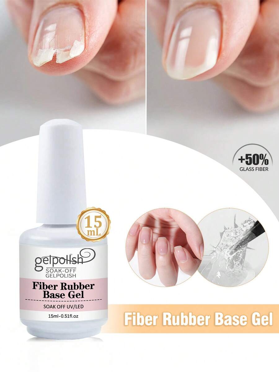 GELPOLISH 15ml Base de Goma con Fibra, Base de Goma Transparente, Utilizada para Fortalecer/Construir/Reforzar/Fortificar las Uñas, Protección Duradera, Removible, Adecuada para Uñas Débiles - transparente - Ver 1