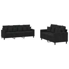 vidaXL 2-Teiliges Sofa-Set Mit Kissen, Schwarz, Samt - Black - View 2