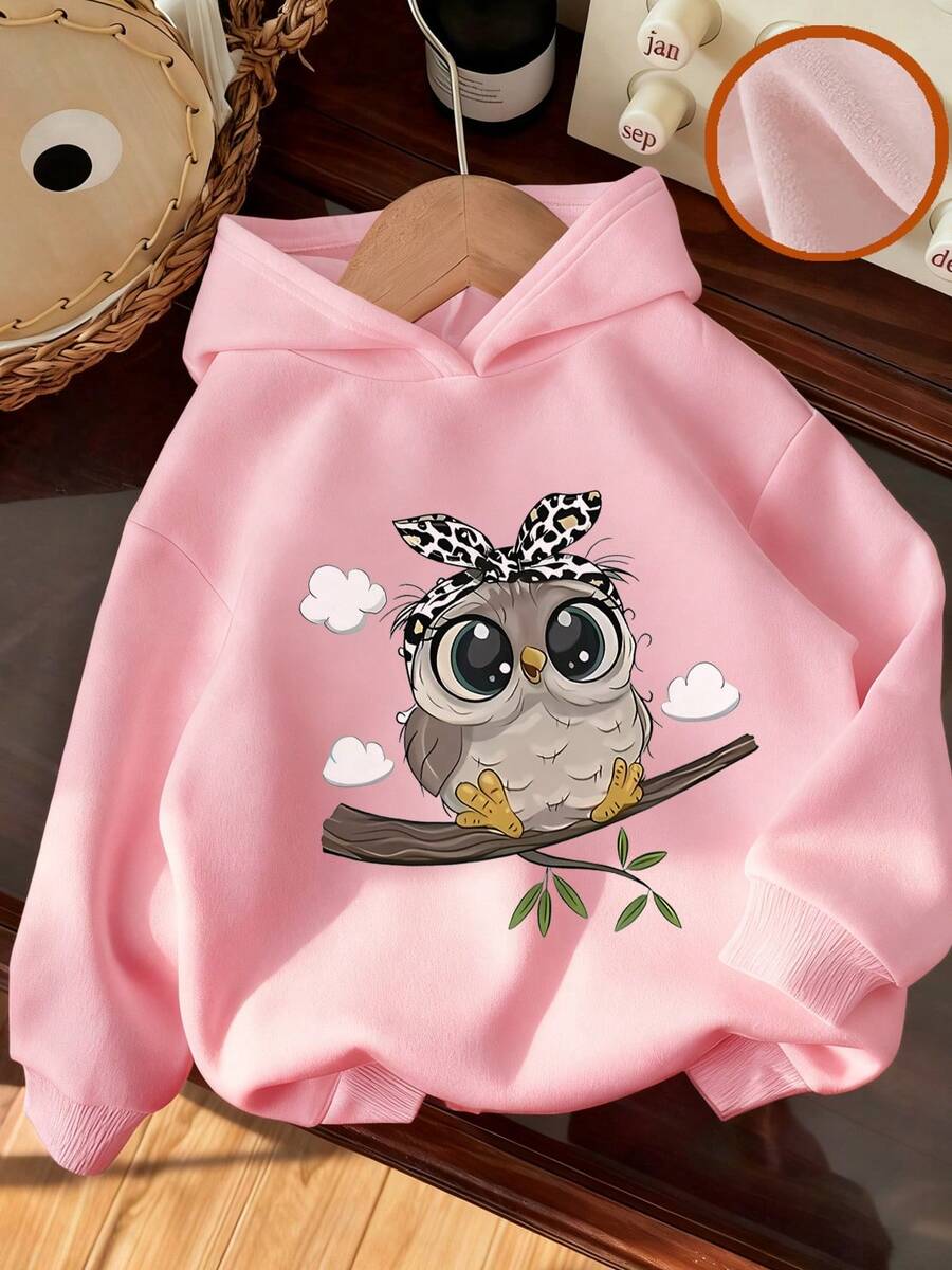 1 pieza Sudadera con capucha forrada de felpa para niña preadolescente, ropa de estudiante de invierno cálida, adecuada para niños, parte superior de manga larga para otoño/invierno